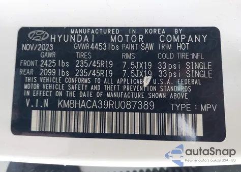2024 Hyundai Kona N Line from USA, damaged, VIN KM8HACA39RU087389